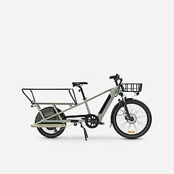 BTWIN Nákladný elektrický bicykel Longtail R500E s držiakom nákladu vzadu svetlozelený
