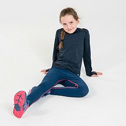 KIPRUN Detské bežecké priedušné tričko s dlhým rukávom Skincare tmavomodré 7-8 r (123-130 cm)