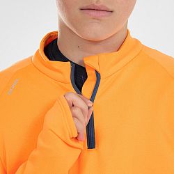 KIPRUN Detské bežecké tričko s dlhým rukávom s 1/2 zipsom Warm 100 hrejivé oranžové oranžová 12-13 r (151-160 cm)