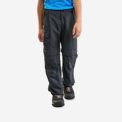 QUECHUA Detské turistické nohavice MH500 odopínateľné pre 7 až 15 rokov čierne šedá 12-13 r (151-160 cm)