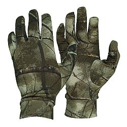 SOLOGNAC Poľovnícke tenké rukavice 100 strečové maskovanie Treemetic khaki XL-2XL