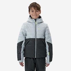 WEDZE Detská lyžiarska prešívaná bunda 180 Warm veľmi hrejivá a nepremokavá čierno-sivá šedá 6 rokov